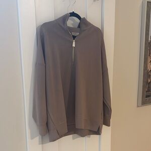 Cable&Gauge Women’s Tan Quarter-Zip Sweater 1X